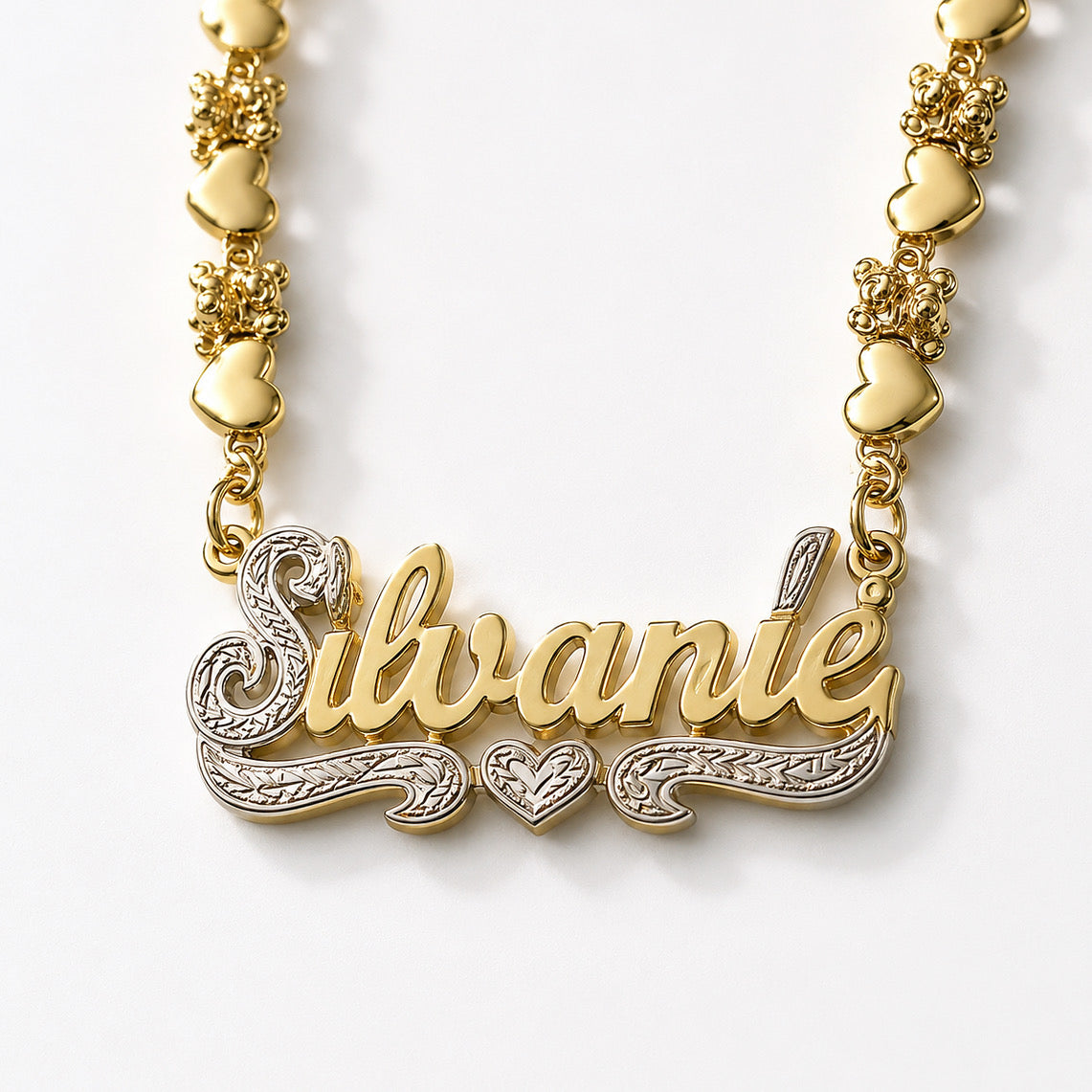 Teddy Double Plated Heart Name Necklace