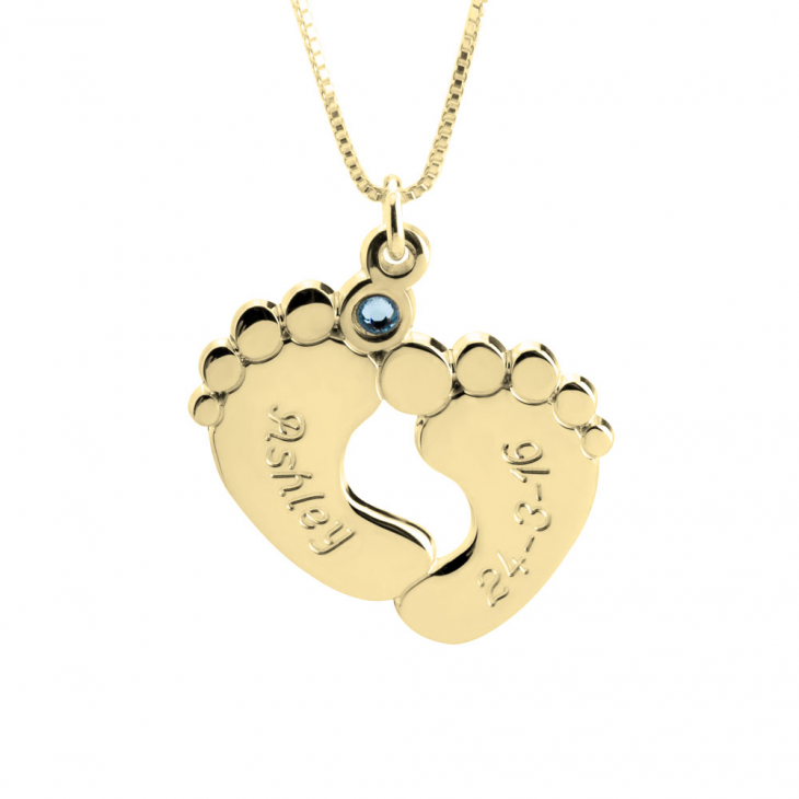 Birthstone Baby Feet Necklace