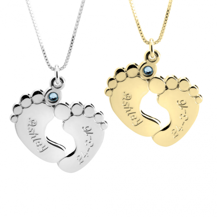 Birthstone Baby Feet Necklace