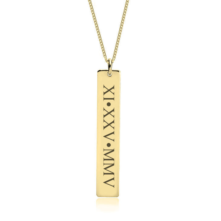 Engraved Vertical Roman Numeral Necklace