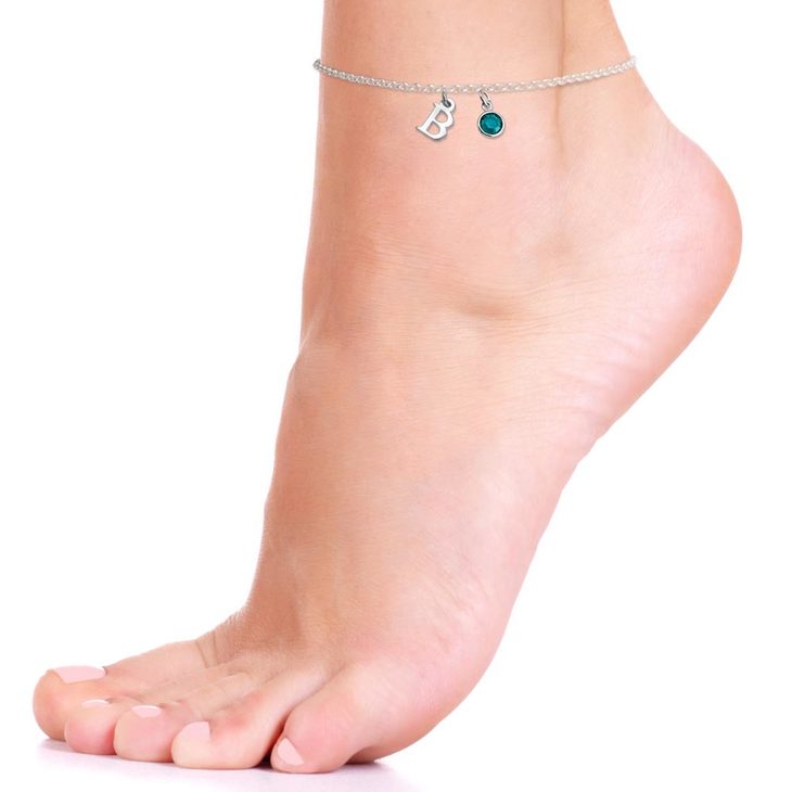 Initial Anklet with Birthstone