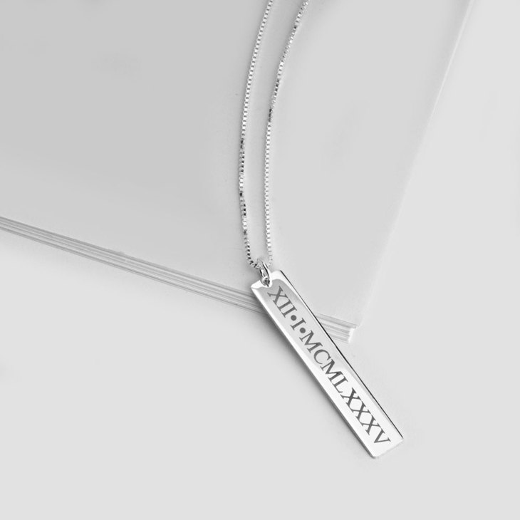 Engraved Vertical Roman Numeral Necklace