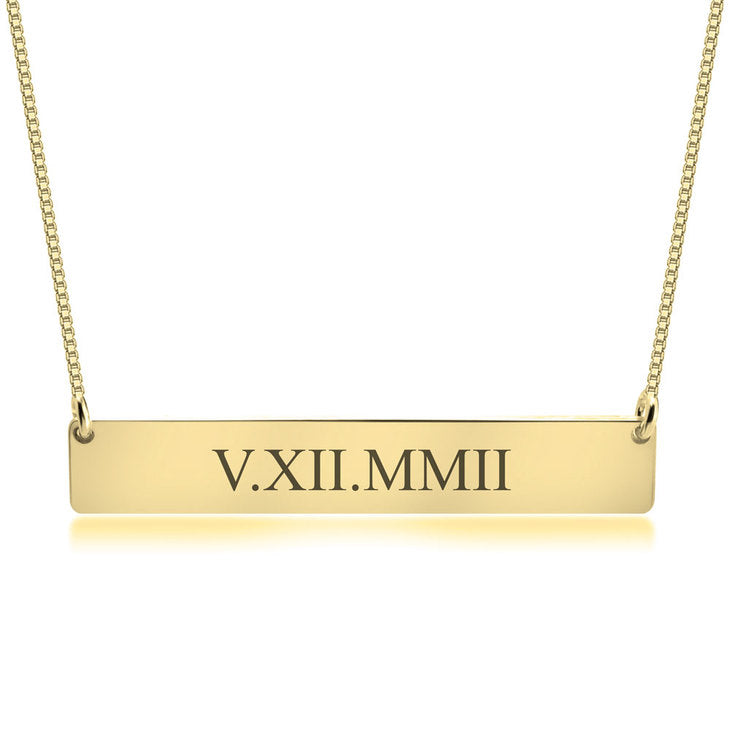 Engraved Roman Numeral Bar Necklace