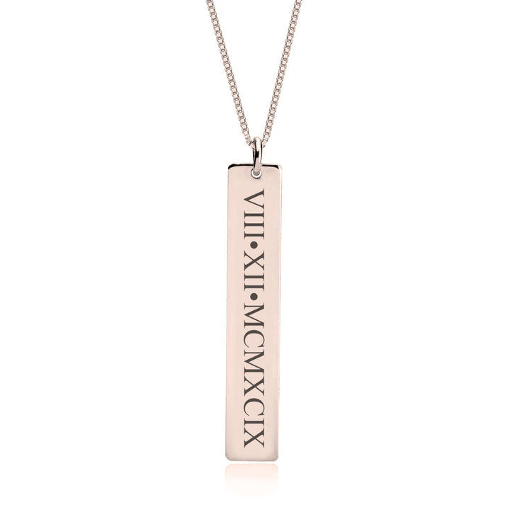 Engraved Vertical Roman Numeral Necklace